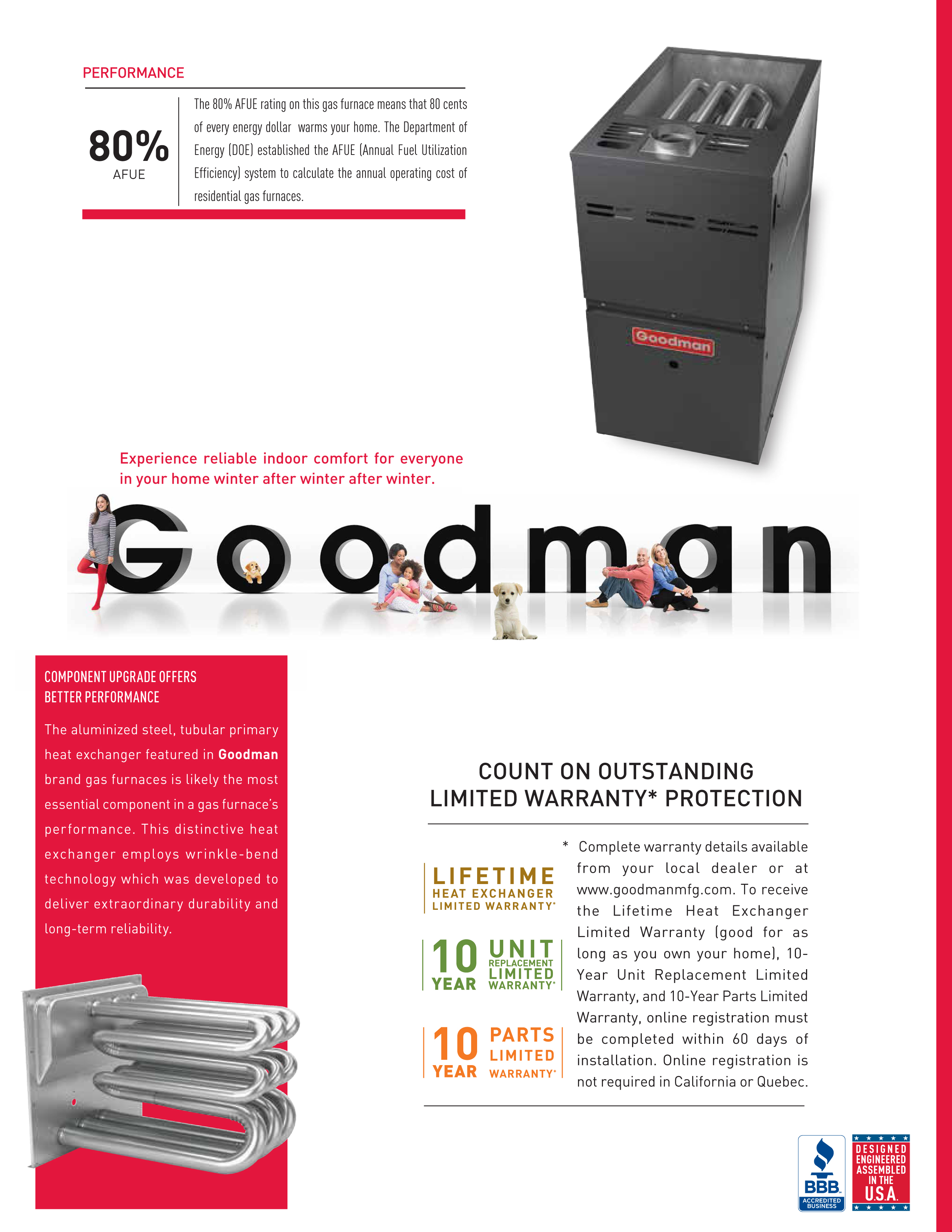 Goodman 80% Two Stage 100K BTU Gas Furnace, GC9C801005CX DOWN-FLOW